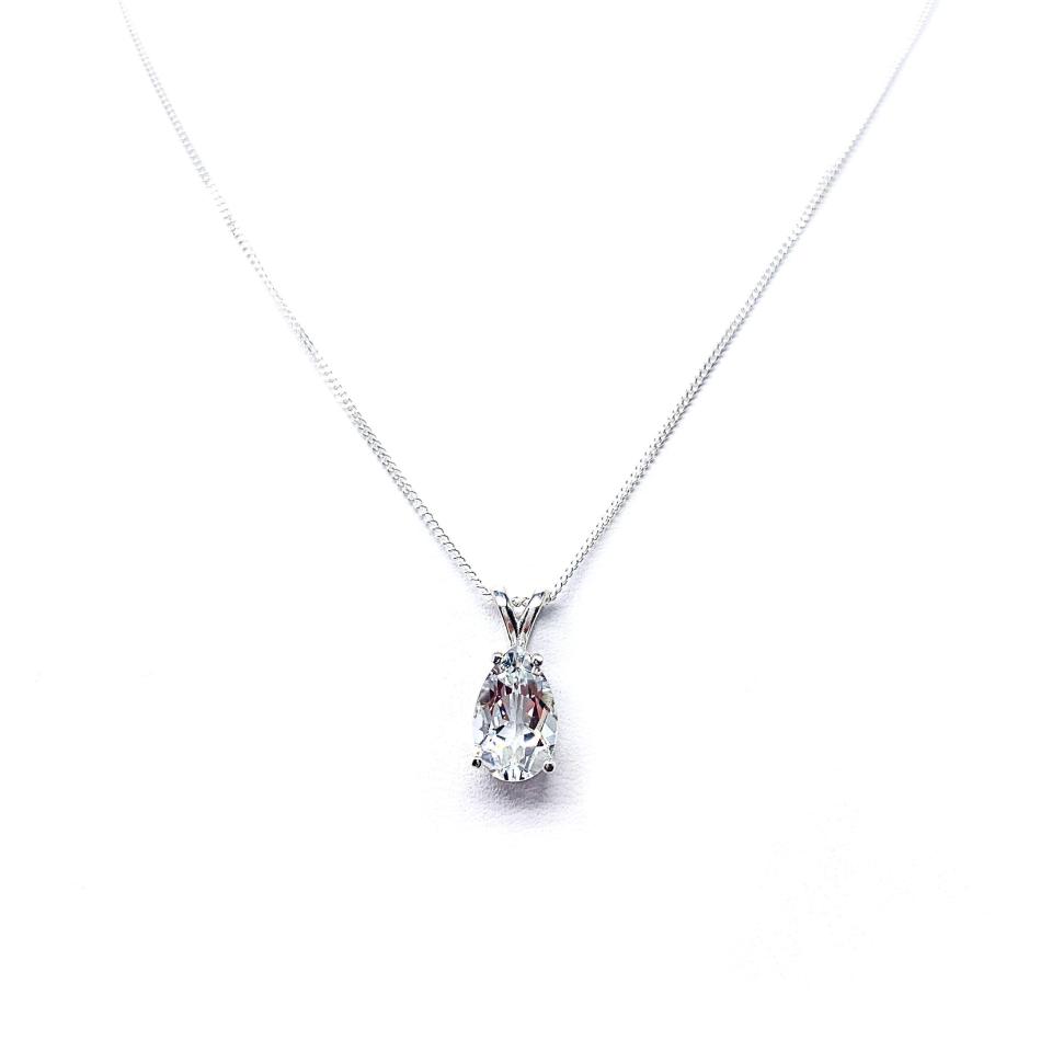 White Topaz Pear Pendant Necklace – 3 Natural Gemstone Size Options – Sterling Silver Setting & Chain