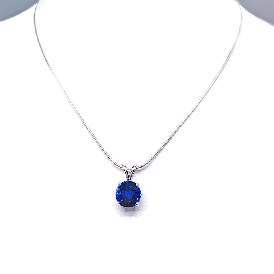 Lab Blue Sapphire Round Pendant Necklace  – 6mm-10mm, Sterling Silver
