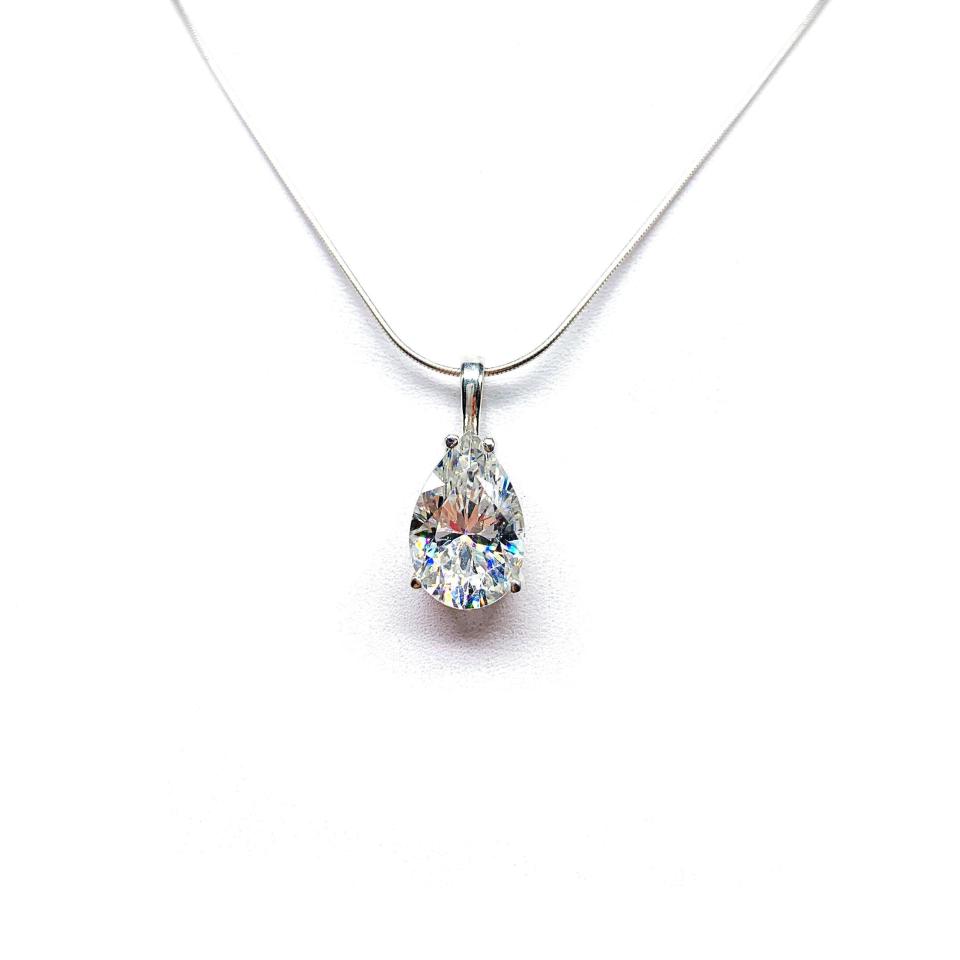 Pear Cubic Zirconia Pendant Necklace – 10x7mm-15x10mm, Near Colorless, Sterling Silver