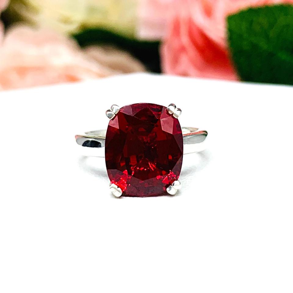 Lab Ruby Elongated Cushion Ring – 12x10mm, Sterling Silver