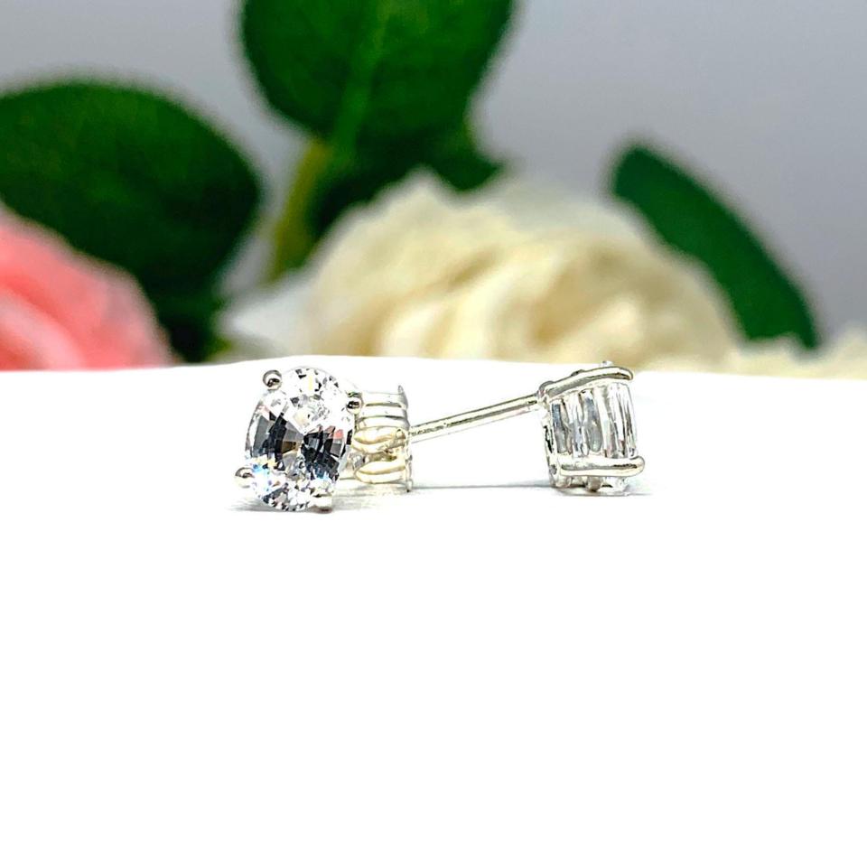 Oval Lab White Sapphire Stud Earrings – 7x5mm, 8x6mm, Sterling Silver