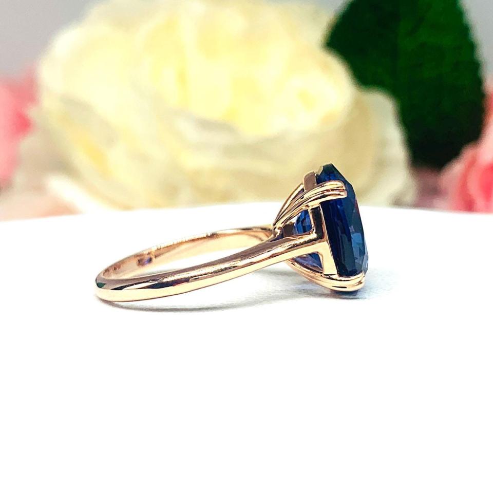 Lab Blue Sapphire Elongated Cushion Ring – 12x10mm, Sterling Silver, 10k Rose Gold