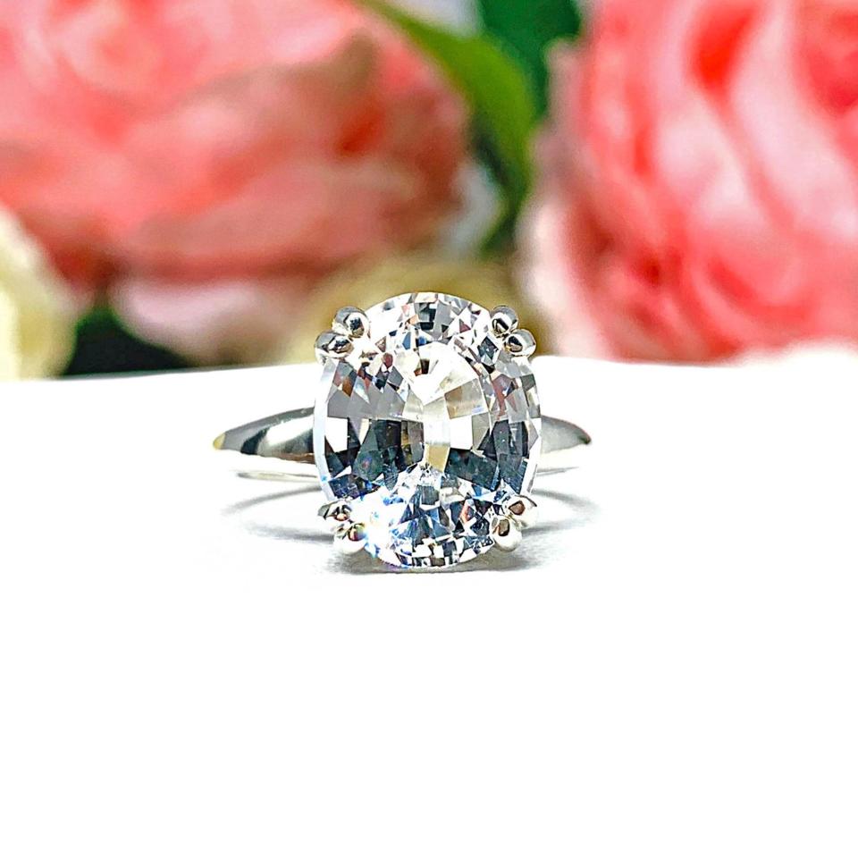 Lab White Sapphire Oval Engagement Ring – 8x6mm-10x8mm, Sterling Silver