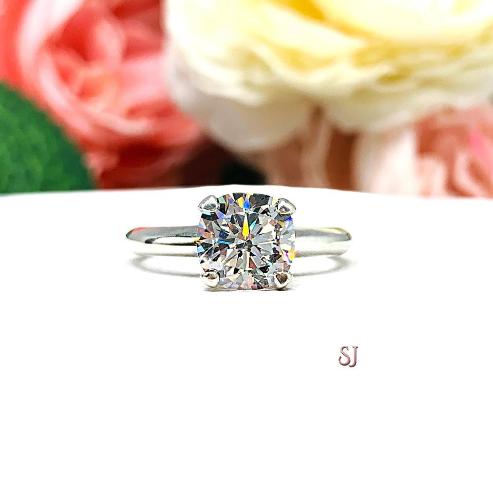 Cushion Cubic Zirconia Engagement Ring – 8mm, Near Colorless, Sterling Silver