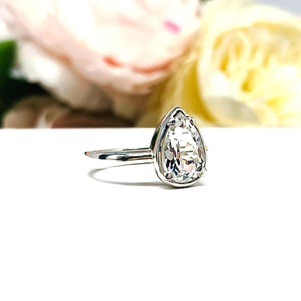 White Topaz Pear Engagement Ring – 9x6mm-12x8mm, Sterling Silver