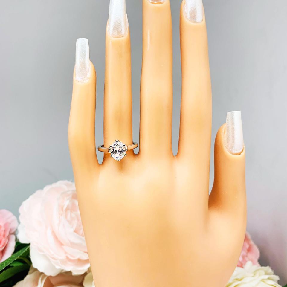 Oval Cubic Zirconia Engagement Ring – 7x5mm-9x7mm, Sterling Silver