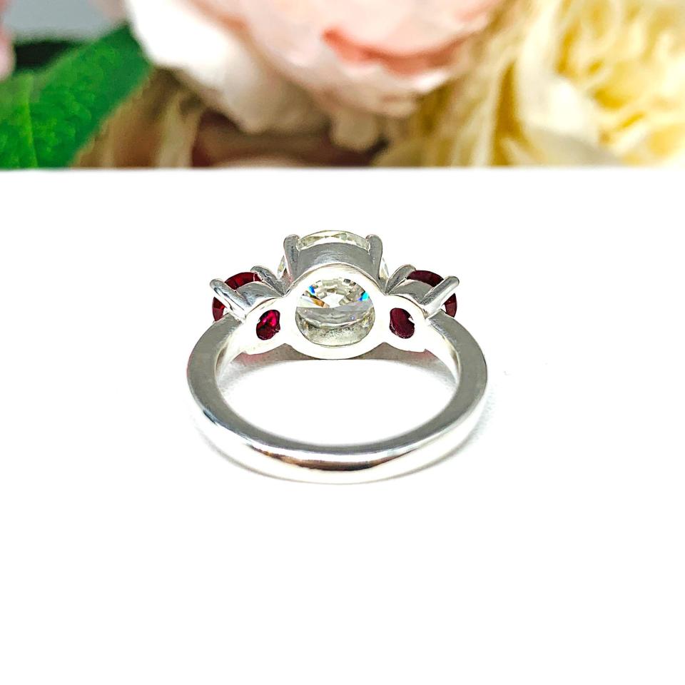 Round CZ & Lab Ruby 3-Stone Engagement Ring – 6mm-9mm, Sterling Silver