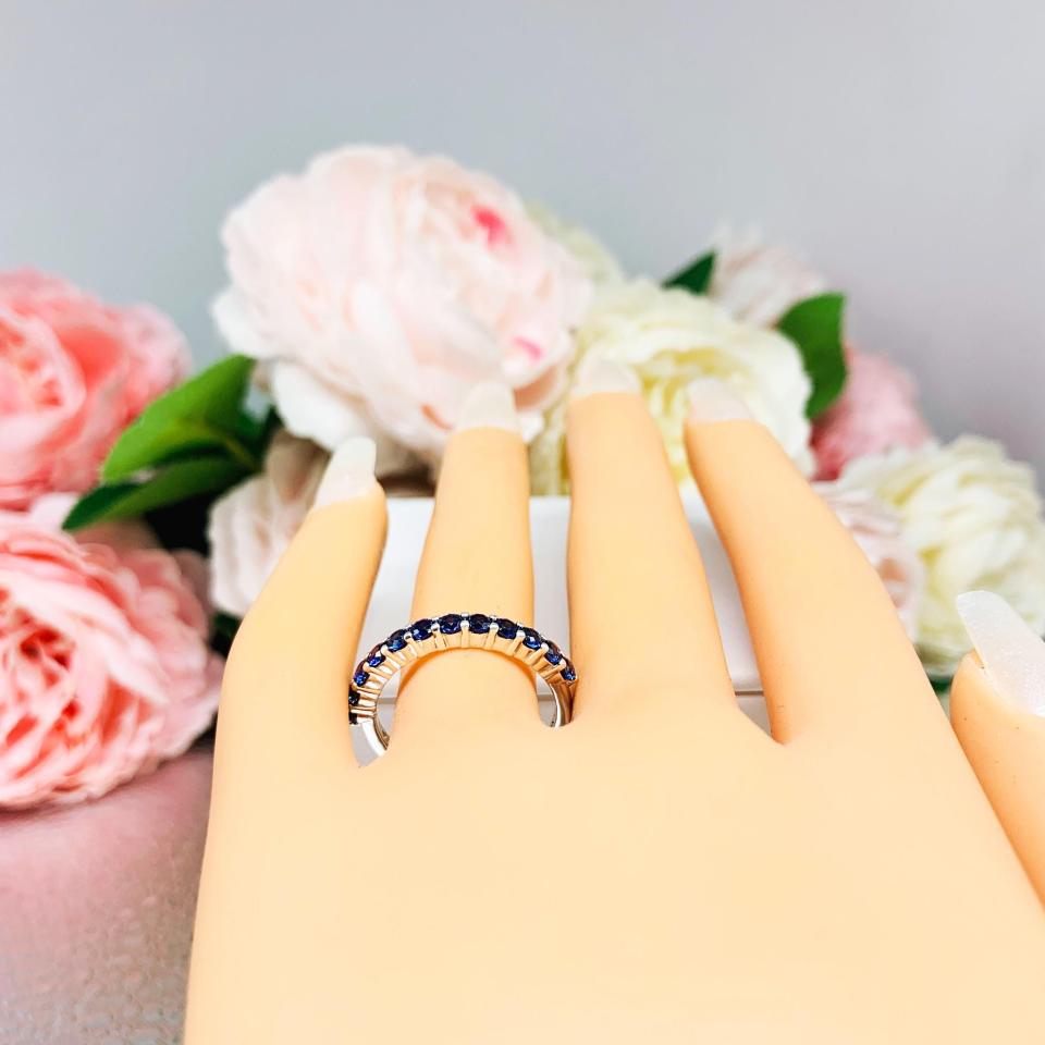 Lab Blue Sapphire Round Stackable Band – 2.5mm, Sterling Silver, Half-Eternity