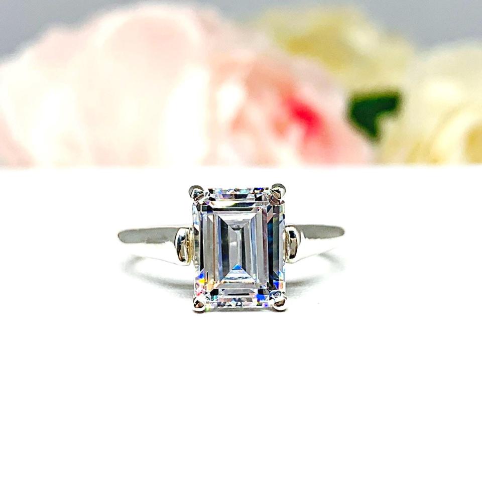 Emerald CZ Engagement Ring Cathedral Setting