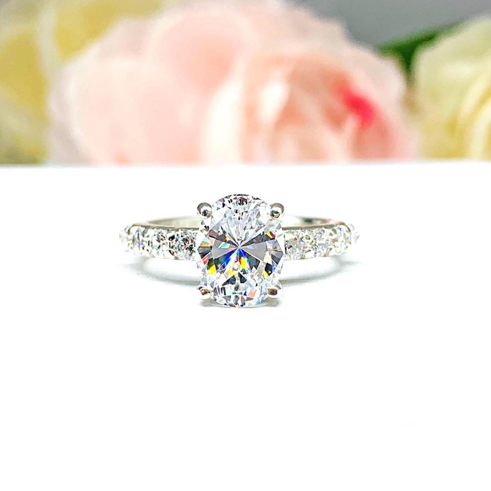 Oval Cubic Zirconia Pave Bridal Ring Set – 8x6mm, 9x7mm, Sterling Silver