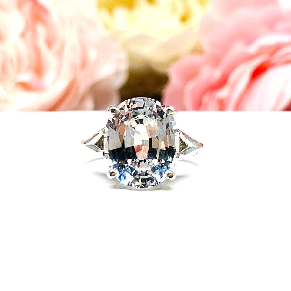 Lab White Sapphire Oval Engagement Ring – 10x8mm, 12x10mm, Sterling Silver