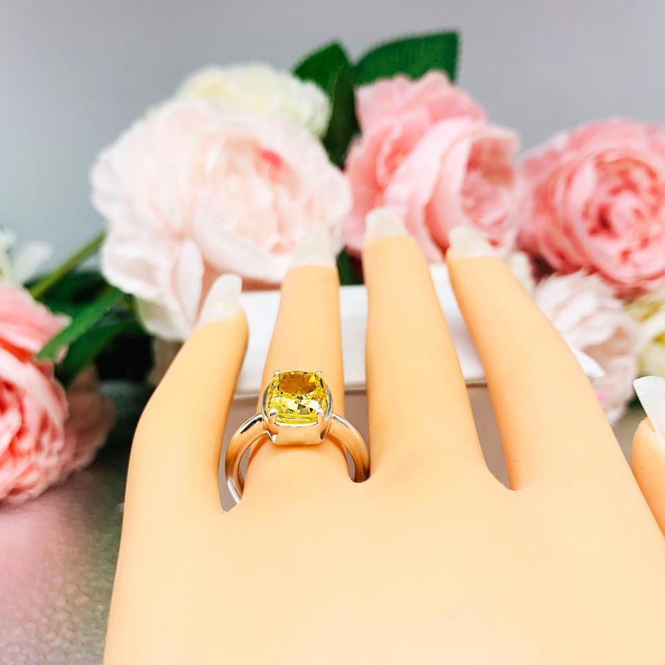 Elongated Cushion Canary Yellow CZ Engagement Ring – 10x8mm, Sterling Silver