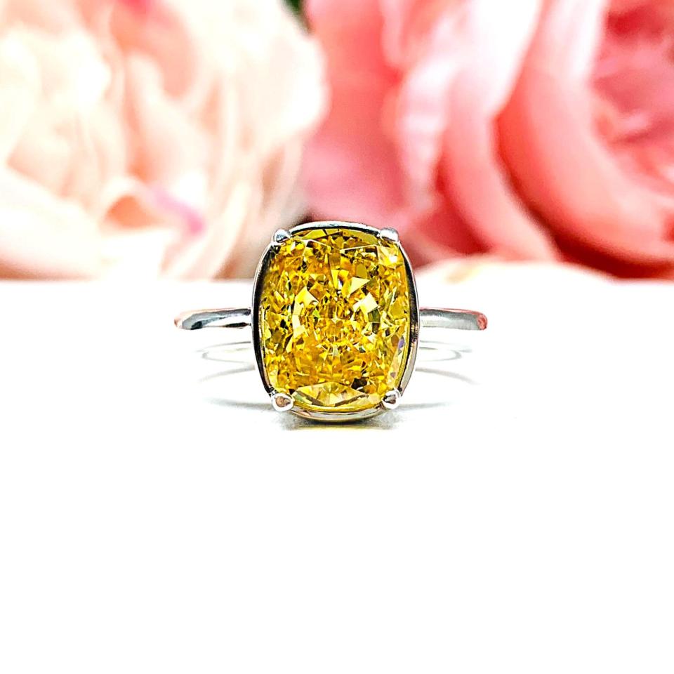 Elongated Cushion Canary Yellow CZ Engagement Ring – 10x8mm, Sterling Silver