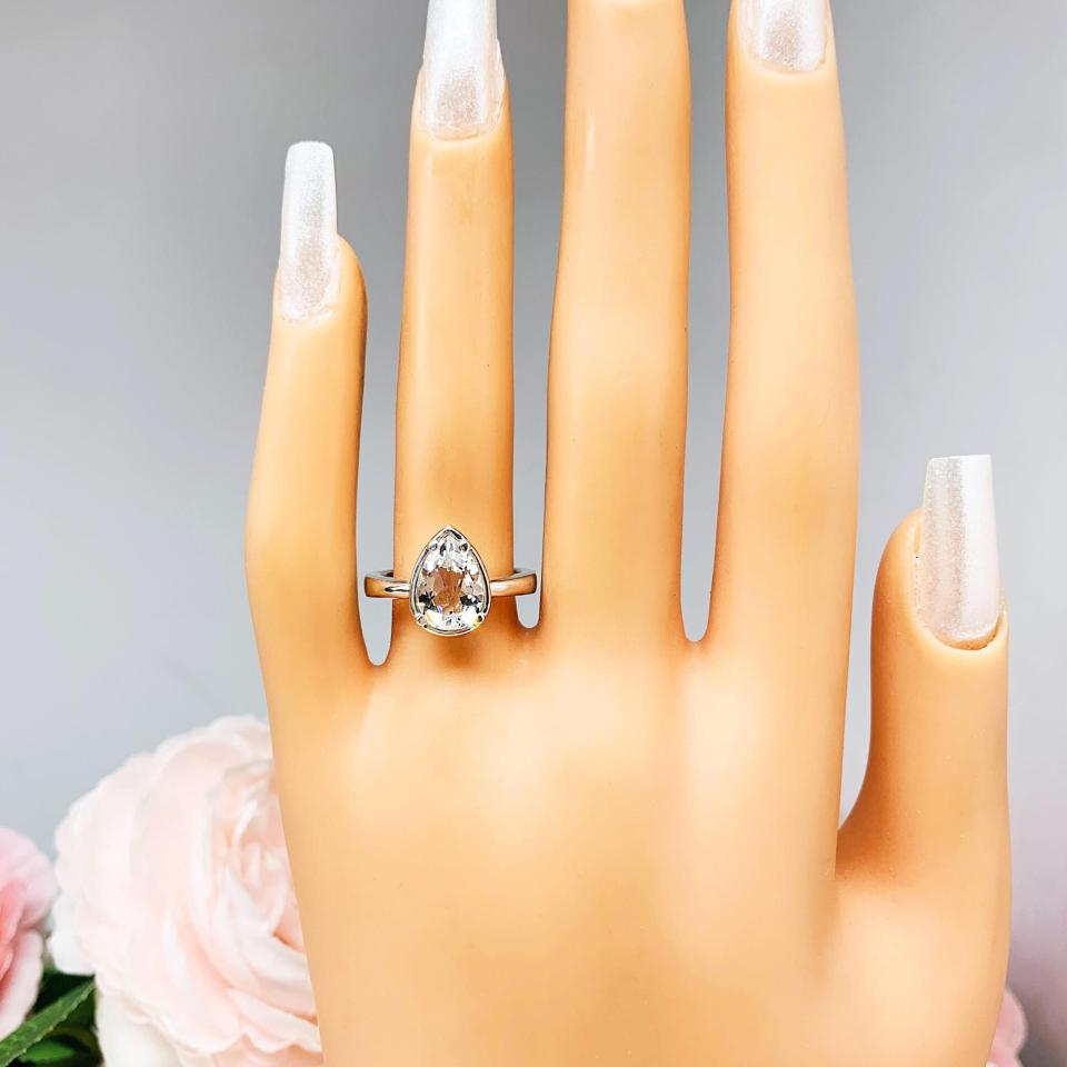 White Topaz Pear Engagement Ring – 9x6mm-12x8mm, Sterling Silver
