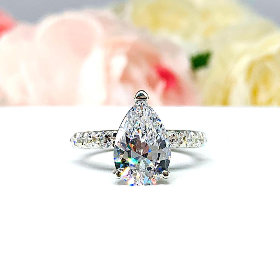 Pear Cubic Zirconia Pave Bridal Ring Set – 9x6mm-12x8mm, Sterling Silver