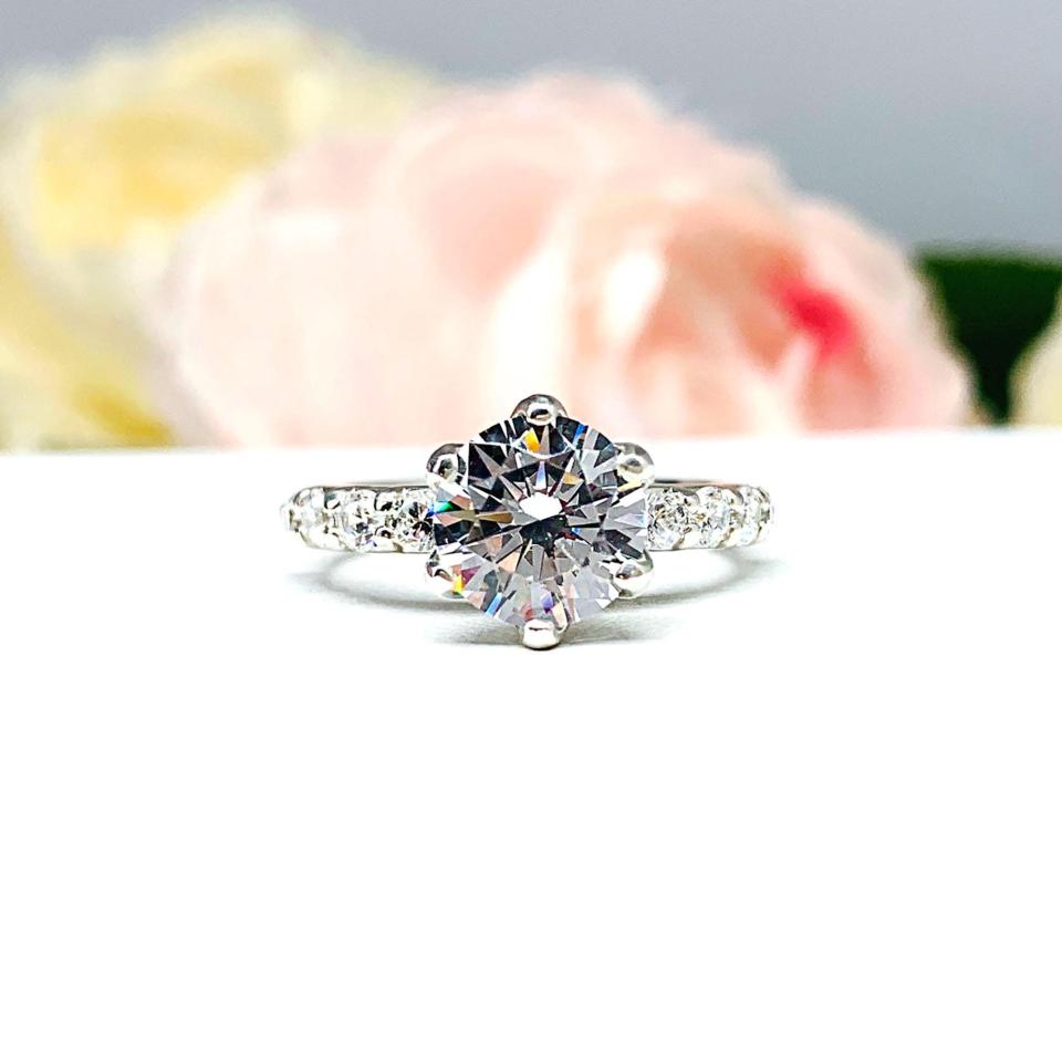 Round Cubic Zirconia Pave Bridal Ring Set – 6.5mm-8mm, Sterling Silver, 6-Prong