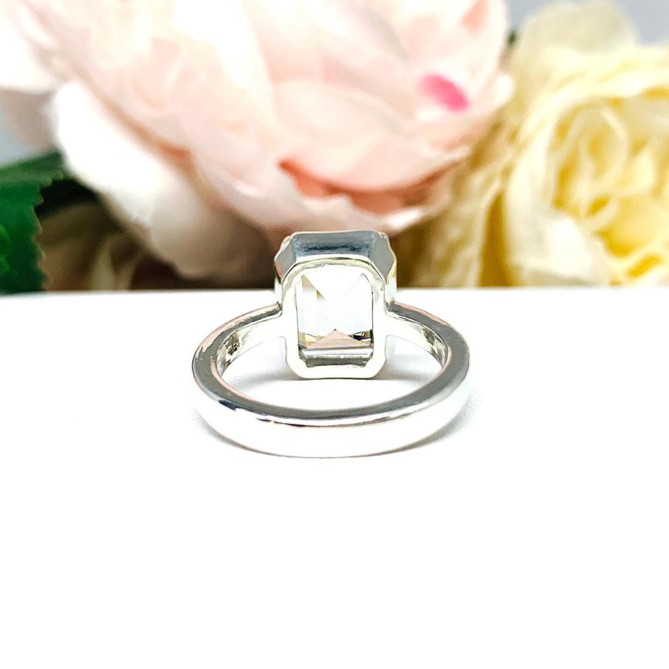 White Topaz Emerald Cut Engagement Ring – 8x6mm-10x8mm, Sterling Silver