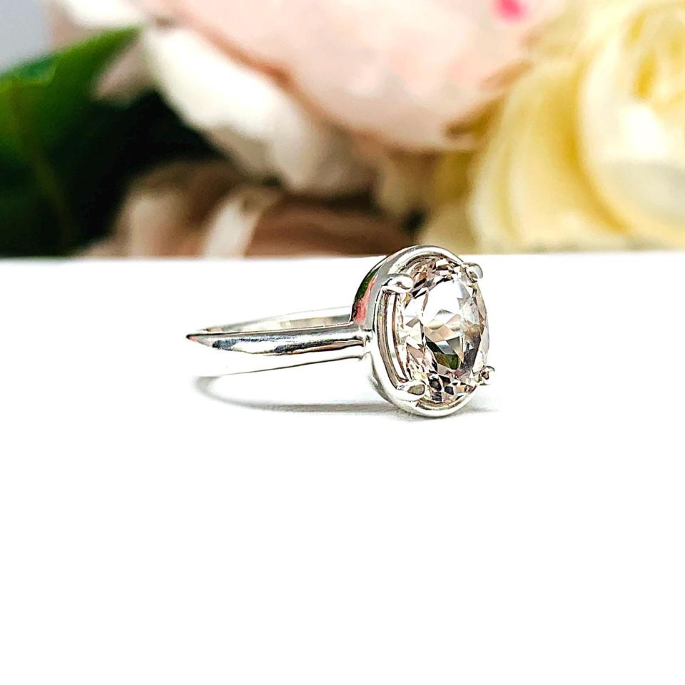 Natural Pink Morganite Oval Ring Size 6 – 9x7mm, Sterling Silver