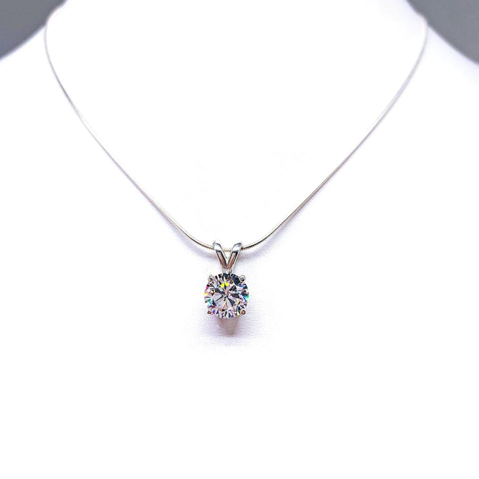 Round Cubic Zirconia Pendant Necklace – 5mm-13mm, Sterling Silver