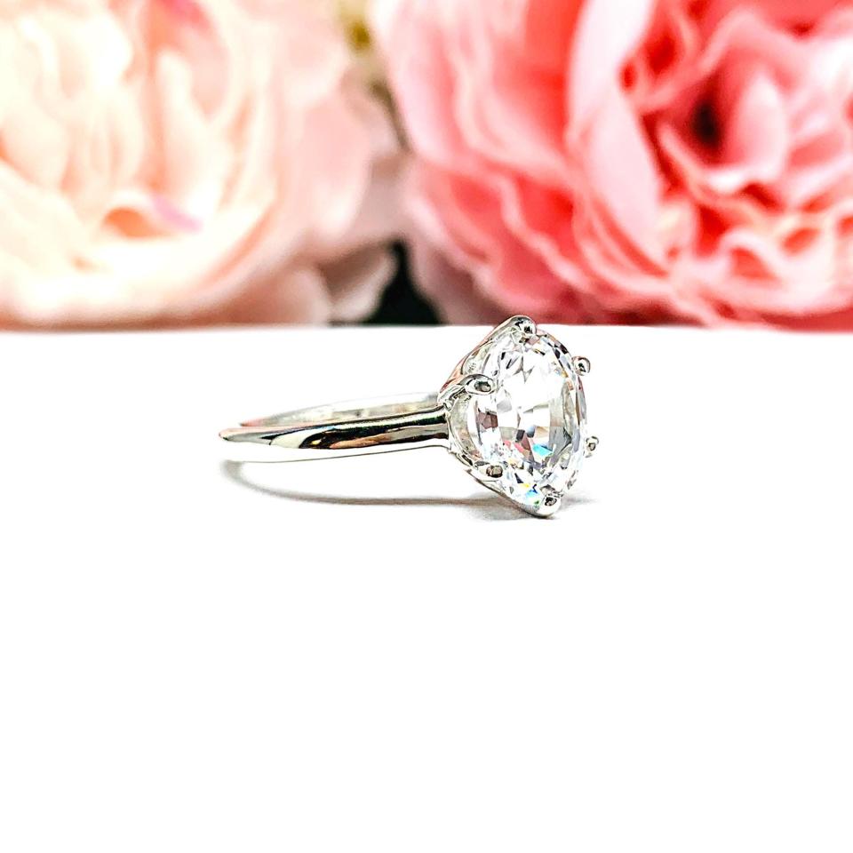 Lab White Sapphire Oval Engagement Ring – 8x6mm-10x8mm, Sterling Silver, 6-Prong