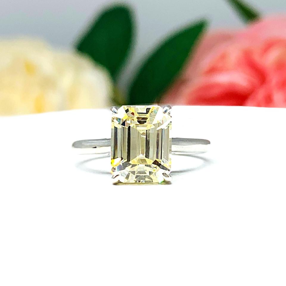 Yellow Emerald Cut Cubic Zirconia Engagement Ring Sizes 7, 7.25 – 9x7mm, Sterling Silver