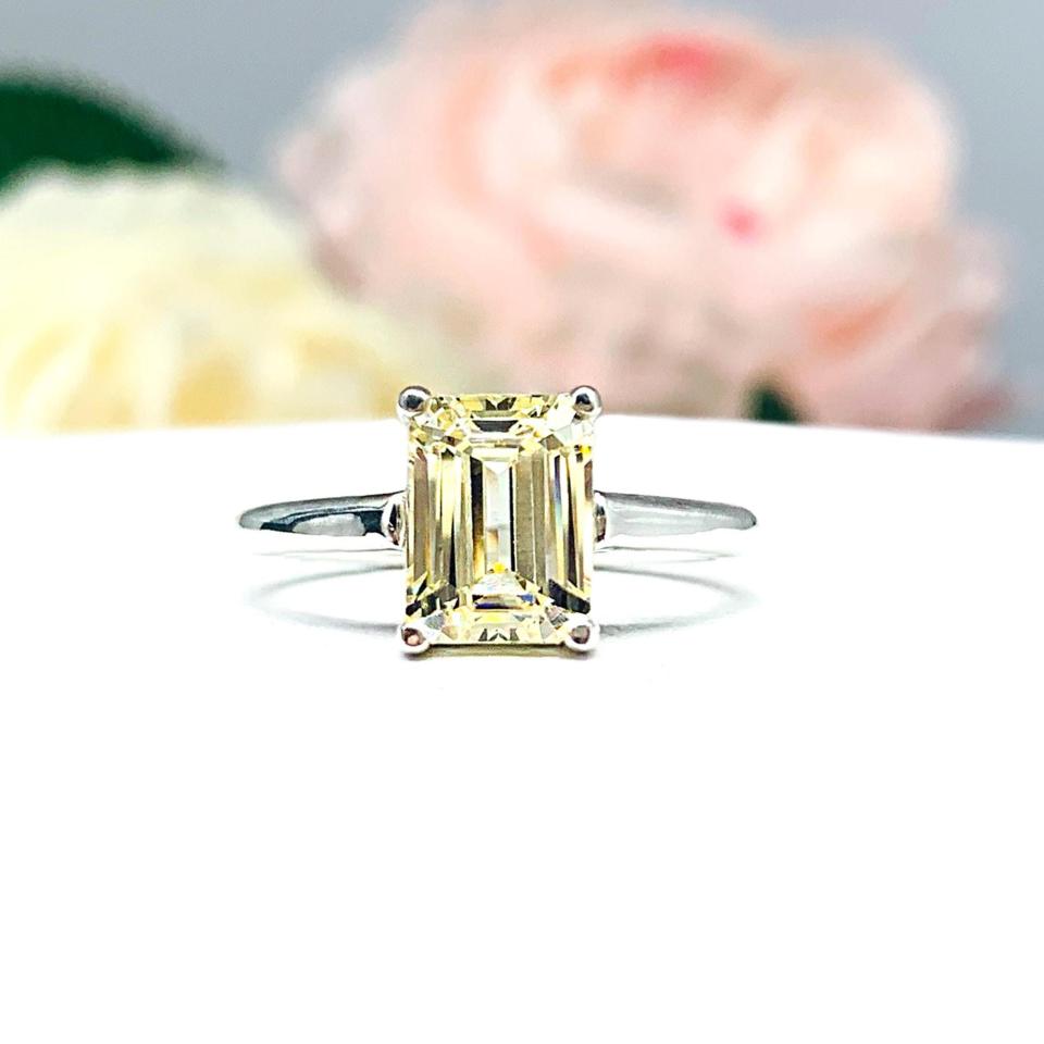 Yellow Emerald Cut Cubic Zirconia Engagement Ring – 8x6mm-10x8mm, Sterling Silver