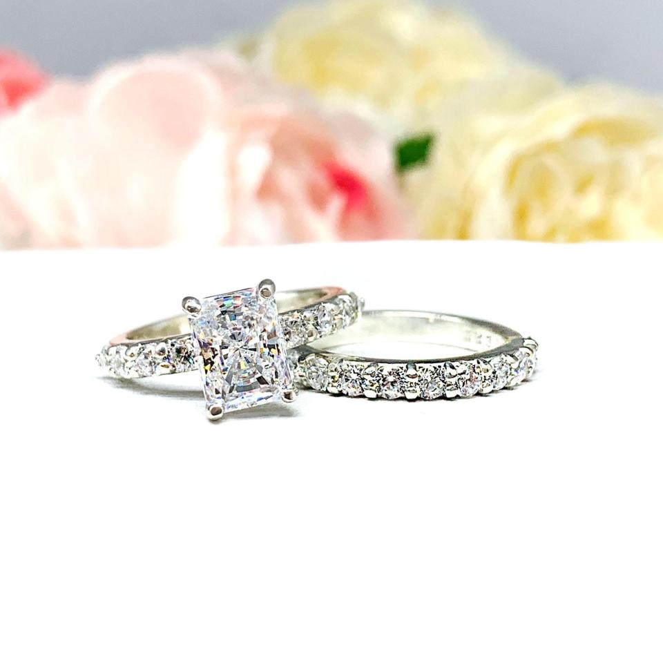 Radiant Cubic Zirconia Pave Bridal Ring Set – 8x6mm-12x10mm, Sterling Silver