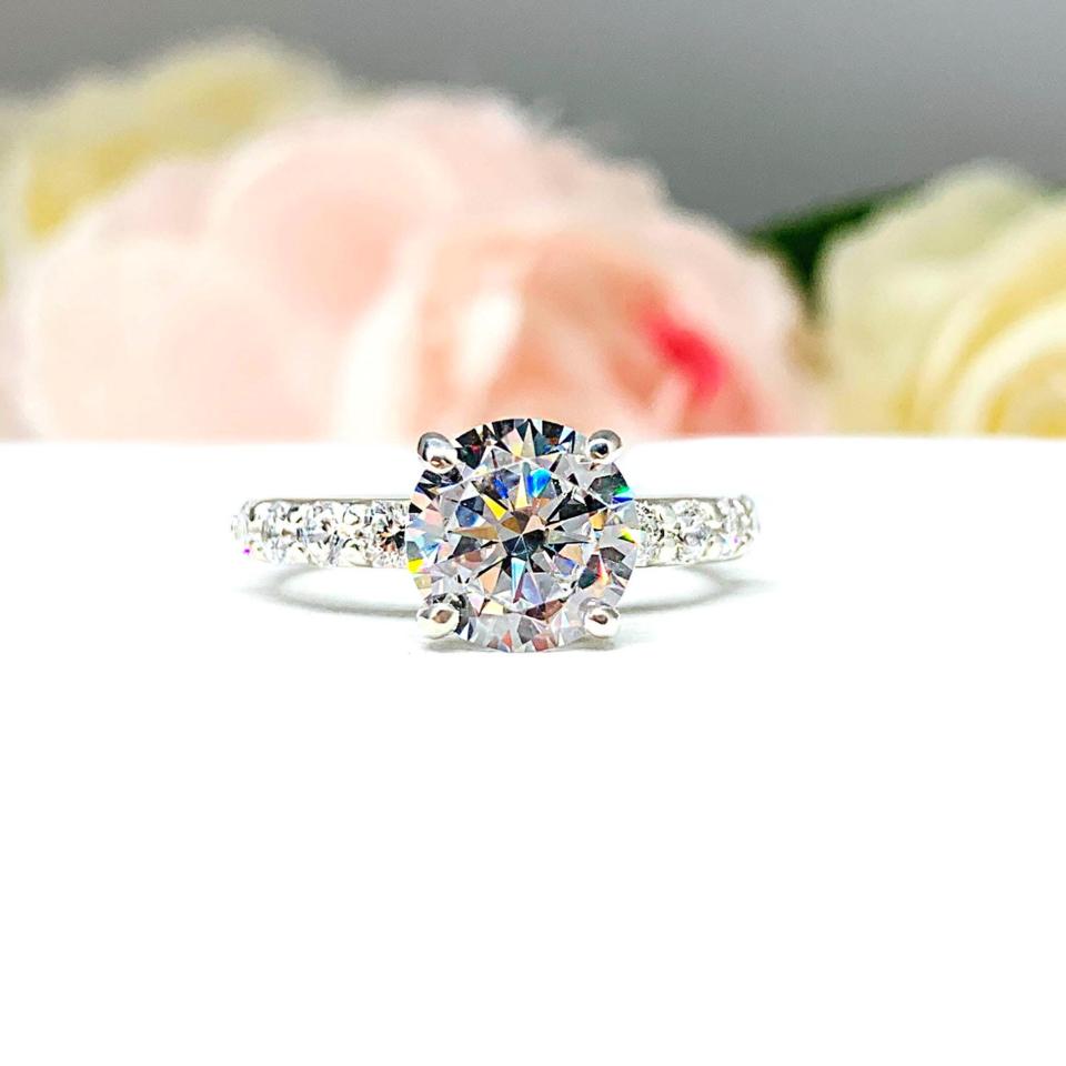 Round Cubic Zirconia Pave Bridal Ring Set – 6.5mm-8mm, Sterling Silver