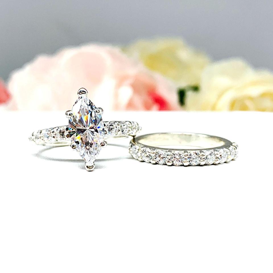 Marquise Cubic Zirconia Pave Bridal Ring Set – 10x5mm-14x7mm, Sterling Silver
