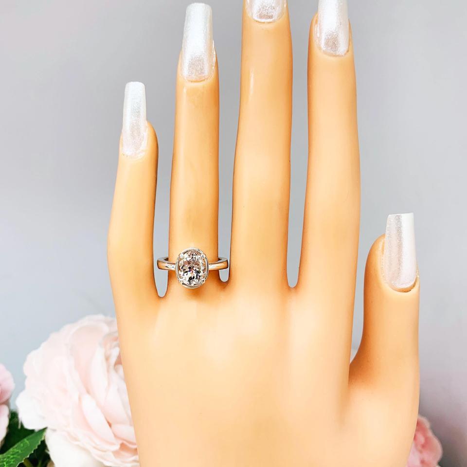 Natural Pink Morganite Oval Ring Size 6 – 9x7mm, Sterling Silver