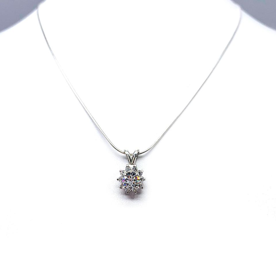 Round Cubic Zirconia Halo Pendant Necklace – 5mm-8mm, Sterling Silver