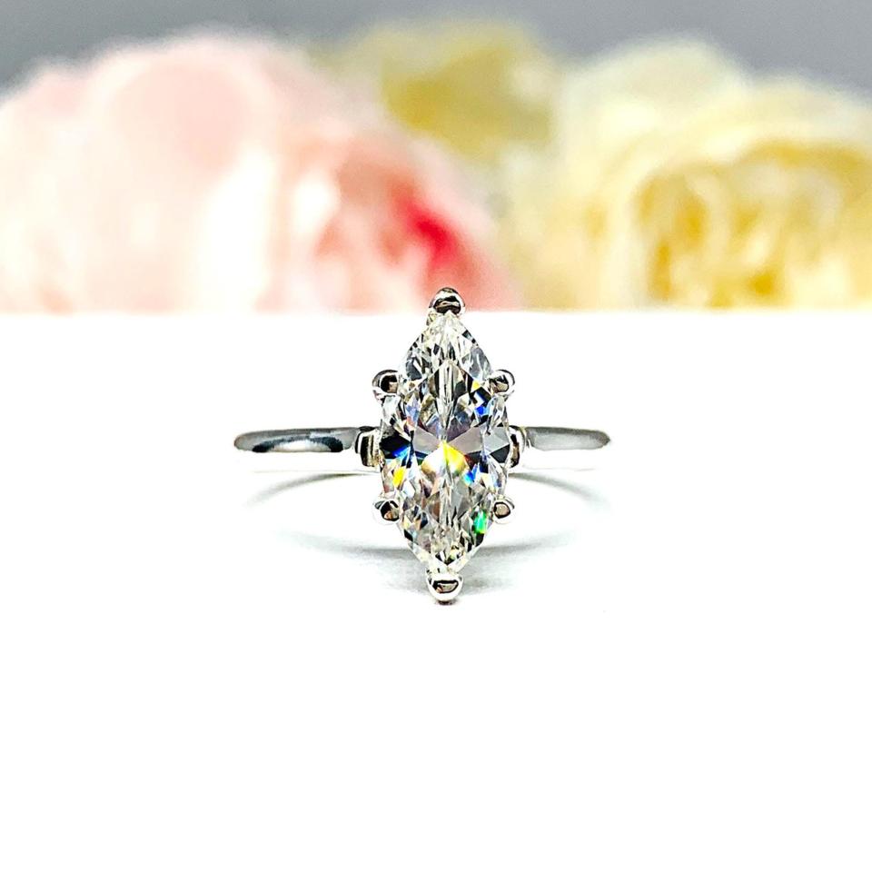 Marquise Near Colorless CZ Engagement Ring – 10x5mm - 14x7mm, Sterling Silver