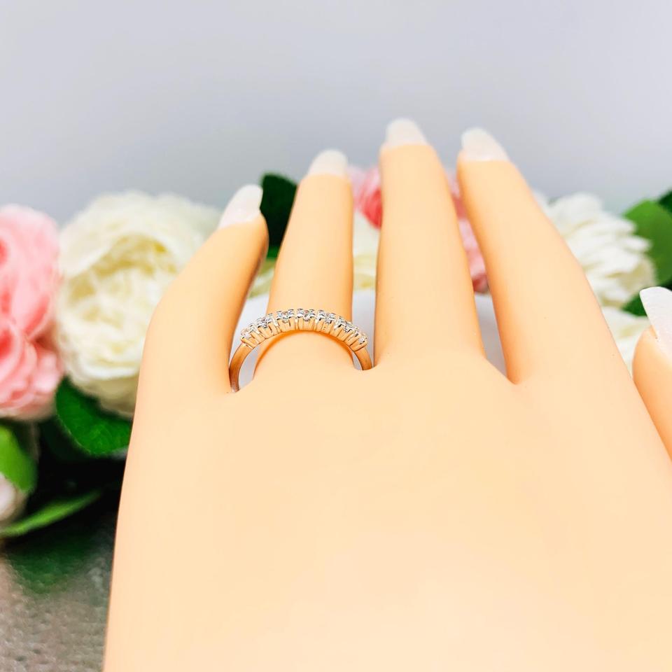 Round Cubic Zirconia Wedding Band – 2mm, 7-Stone, Sterling Silver