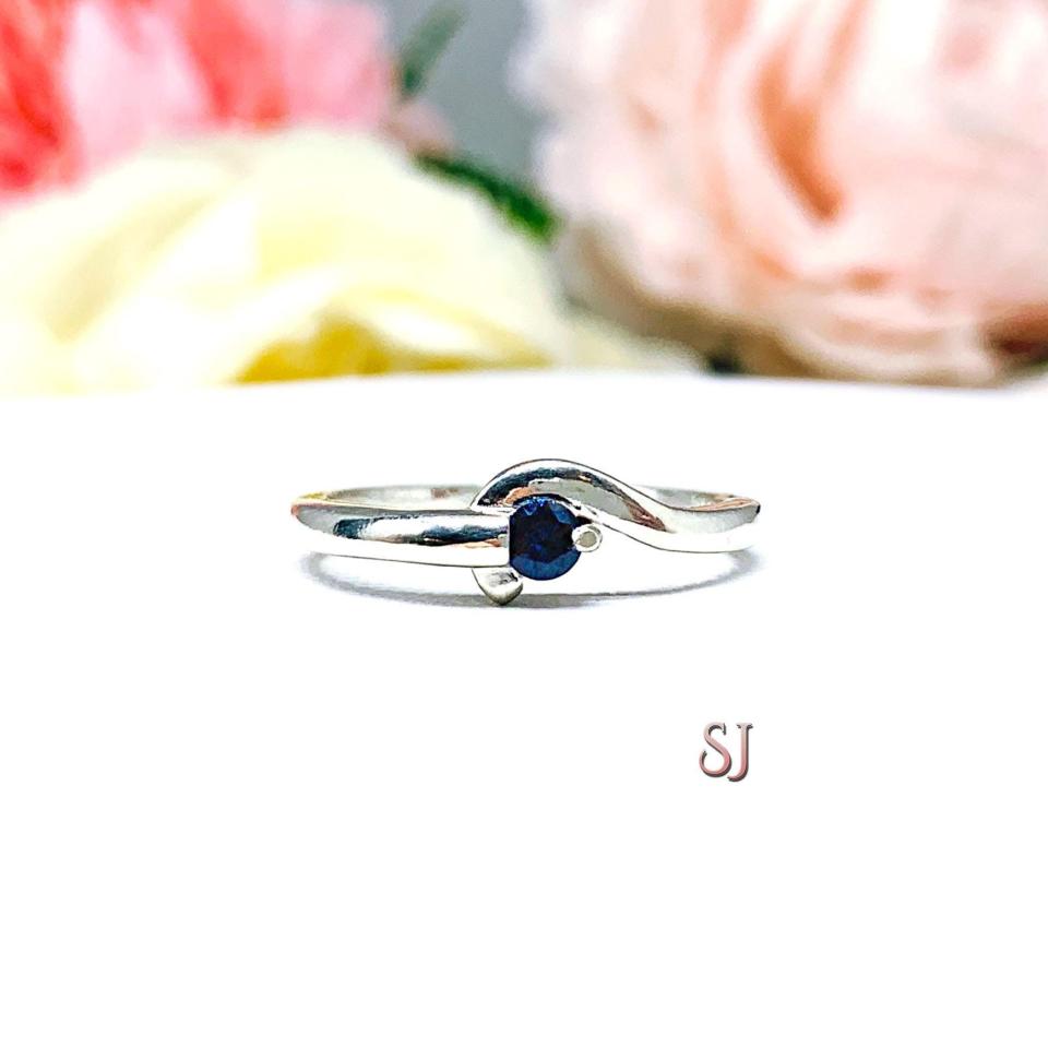 Round-Cut Birthstone Solitaire Stacking Ring • 3mm, Sterling Silver, Wrap Bypass Shank