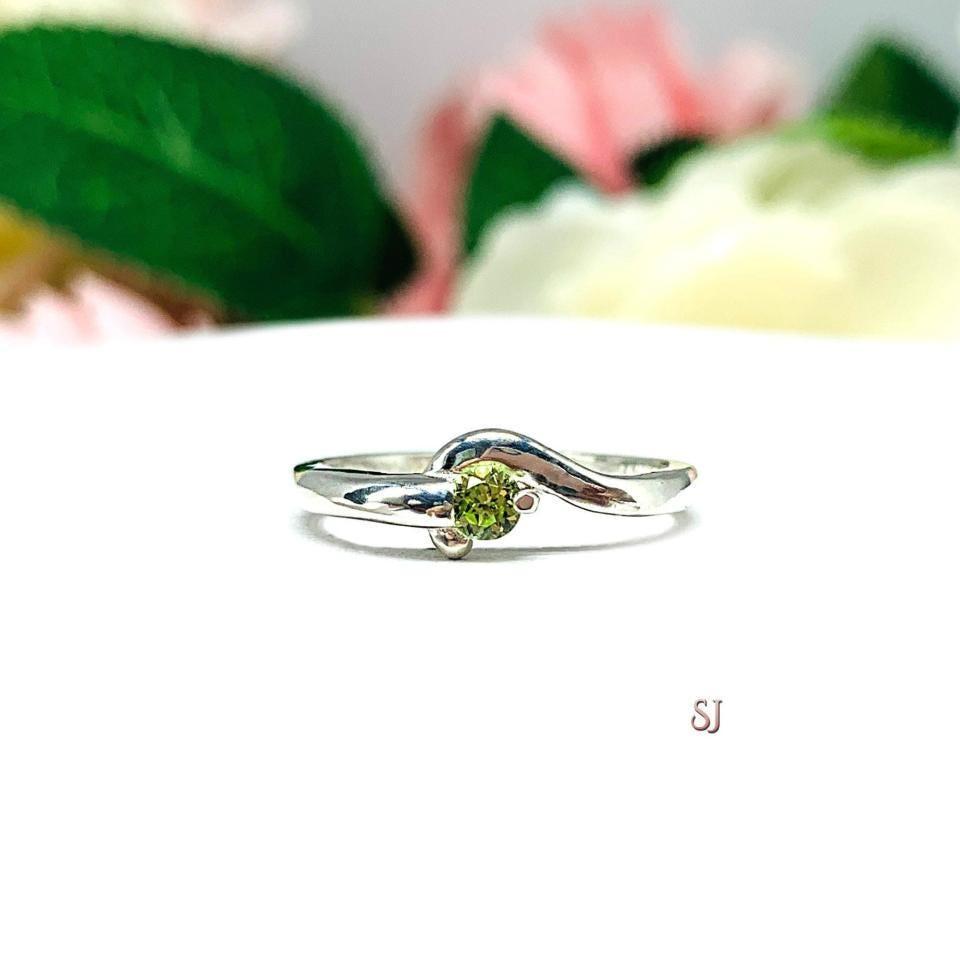 Round-Cut Birthstone Solitaire Stacking Ring • 3mm, Sterling Silver, Wrap Bypass Shank