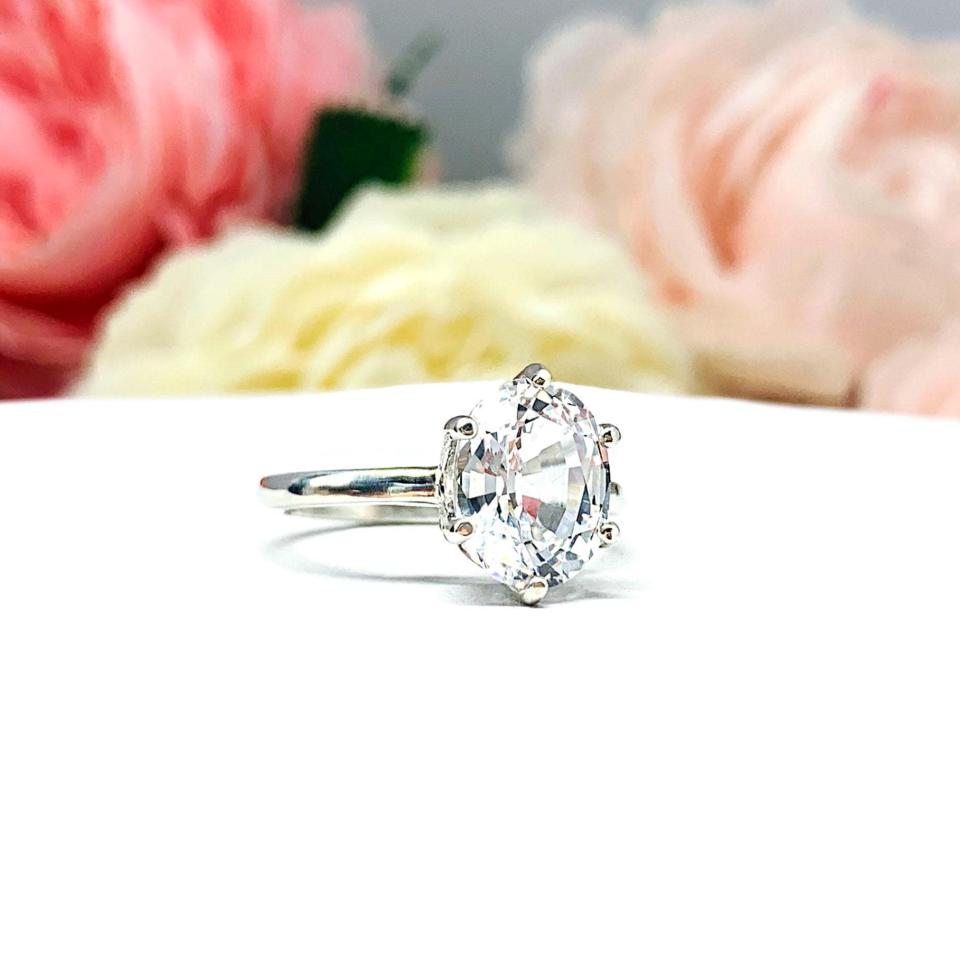 Lab White Sapphire Oval Engagement Ring Size 6 – 10x8mm, Sterling Silver, 6-Prong