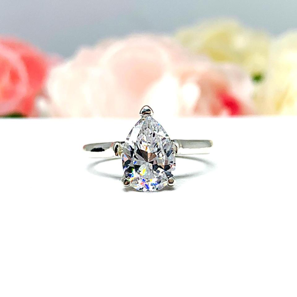 Pear Cubic Zirconia Engagement Ring – 8x5mm - 12x8mm, Sterling Silver