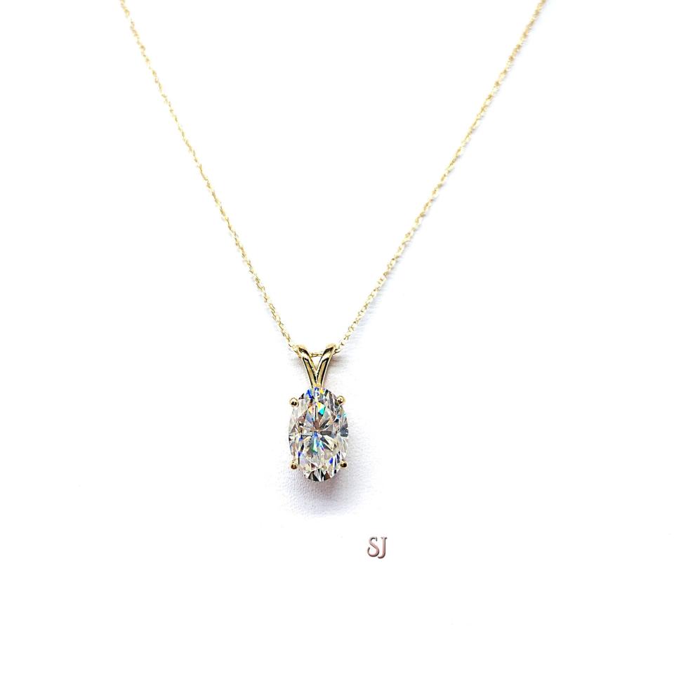 Oval Moissanite Pendant – 12x8mm, 10k Yellow Gold