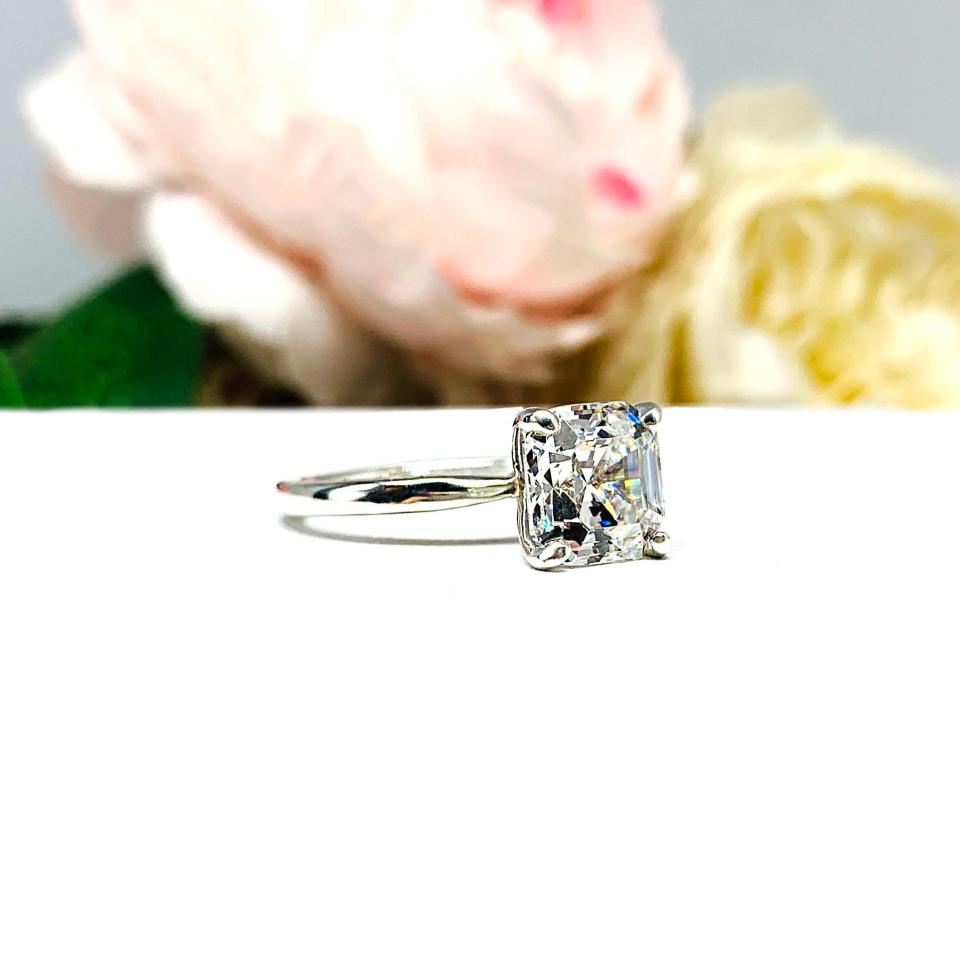 Asscher Cubic Zirconia Engagement Ring – 5mm-8mm, High Profile, Sterling Silver