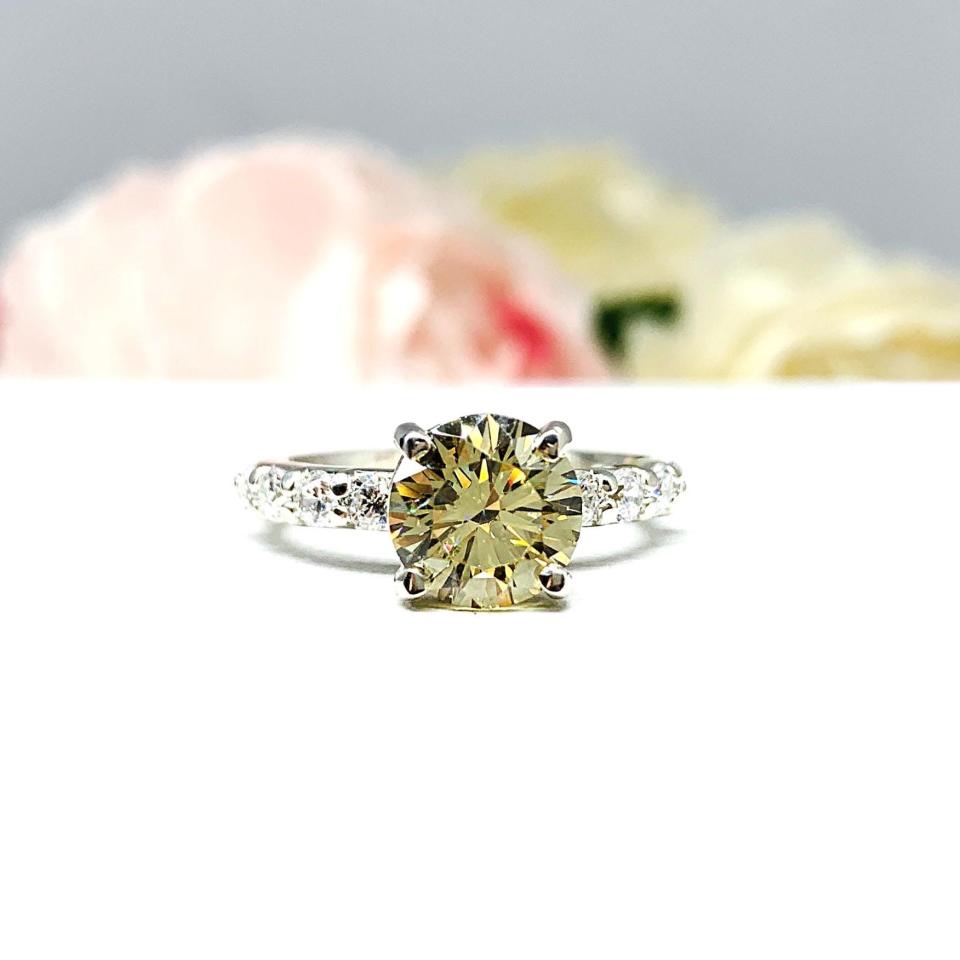 Yellow Round Cubic Zirconia Pave Bridal Ring Set – 6.5mm - 8mm, Sterling Silver