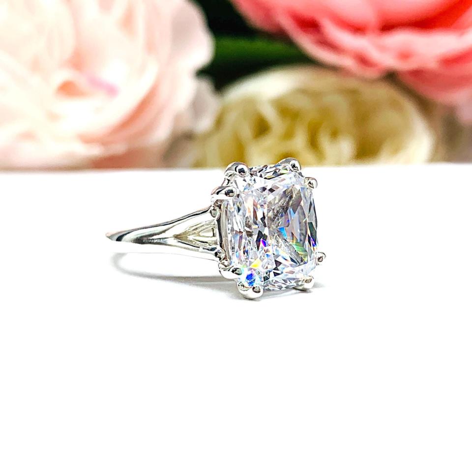 Cushion Cubic Zirconia Engagement Ring – 11x9mm, Sterling Silver