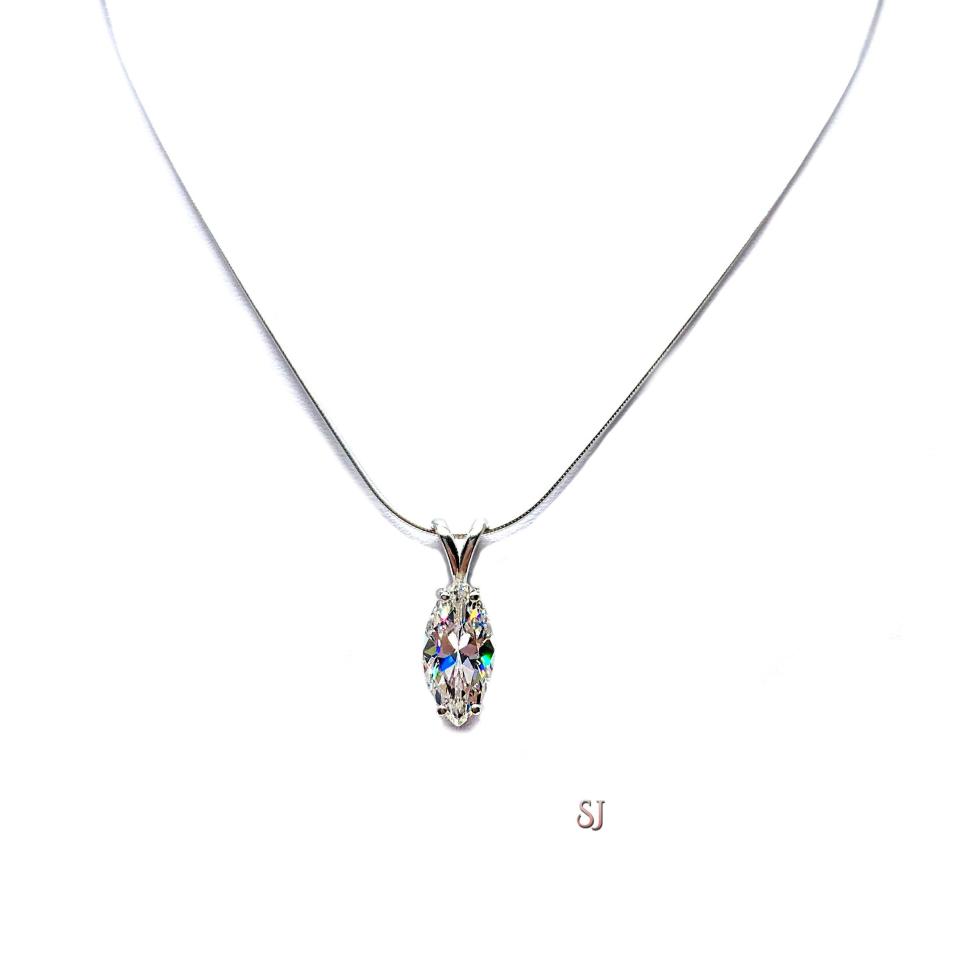 Sterling silver necklace with marquise-cut near colorless cubic zirconia pendant, available in three sizes.