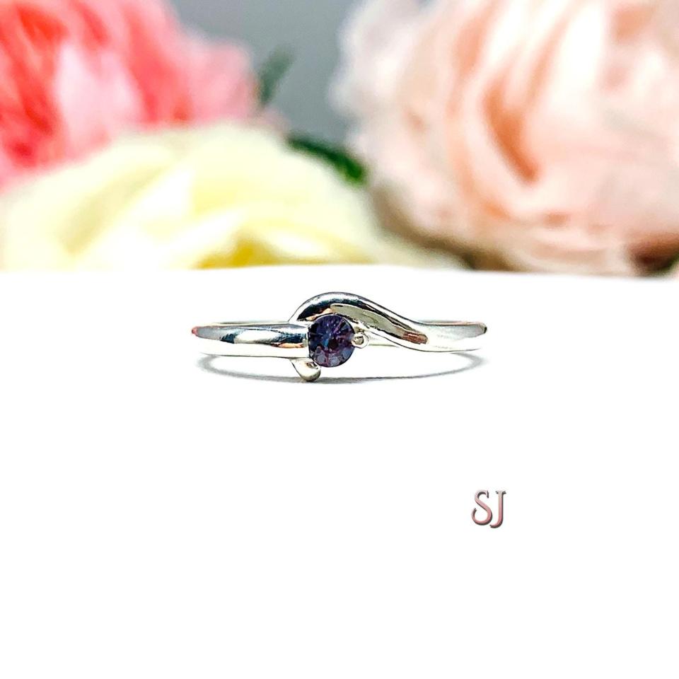 Round-Cut Birthstone Solitaire Stacking Ring • 3mm, Sterling Silver, Wrap Bypass Shank