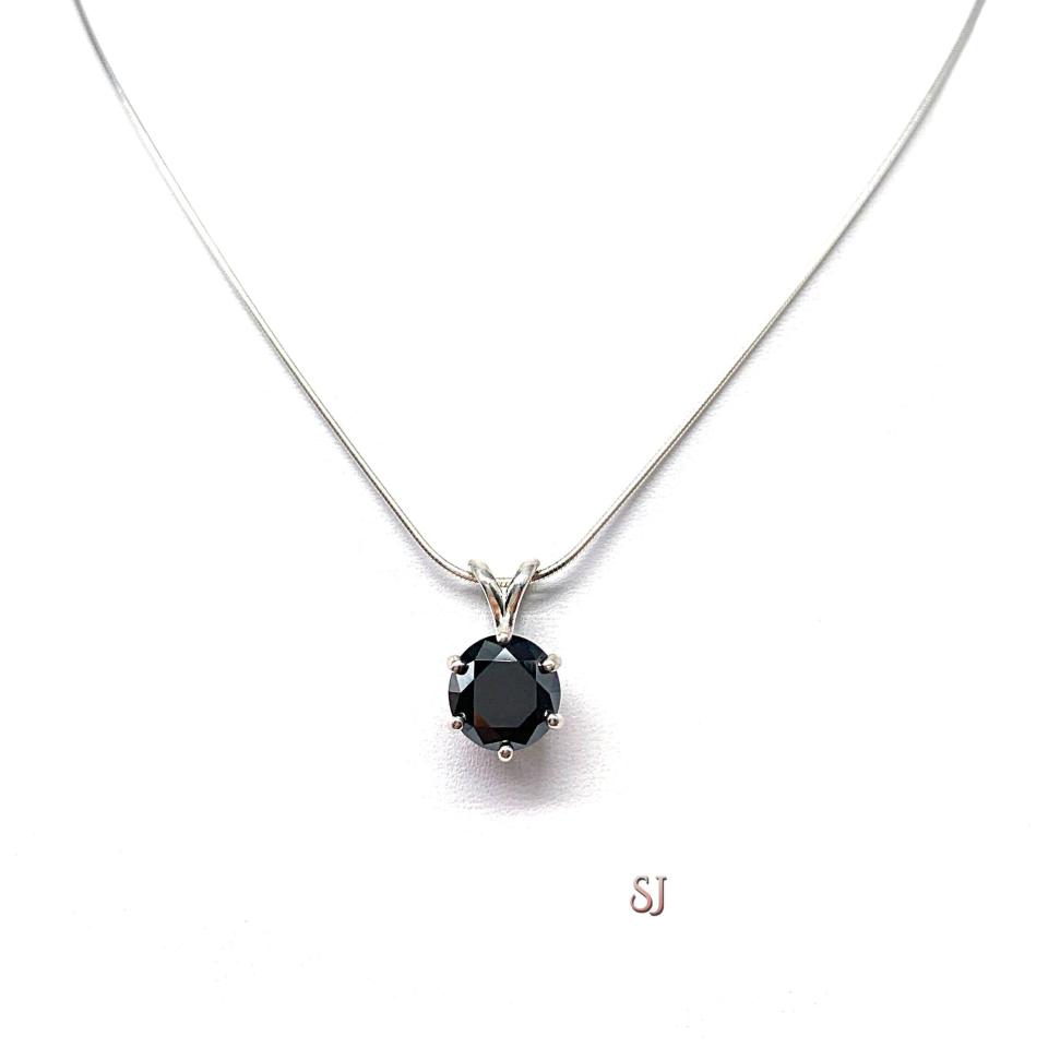 Round Black  Moissanite Pendant – 9mm, Sterling Silver
