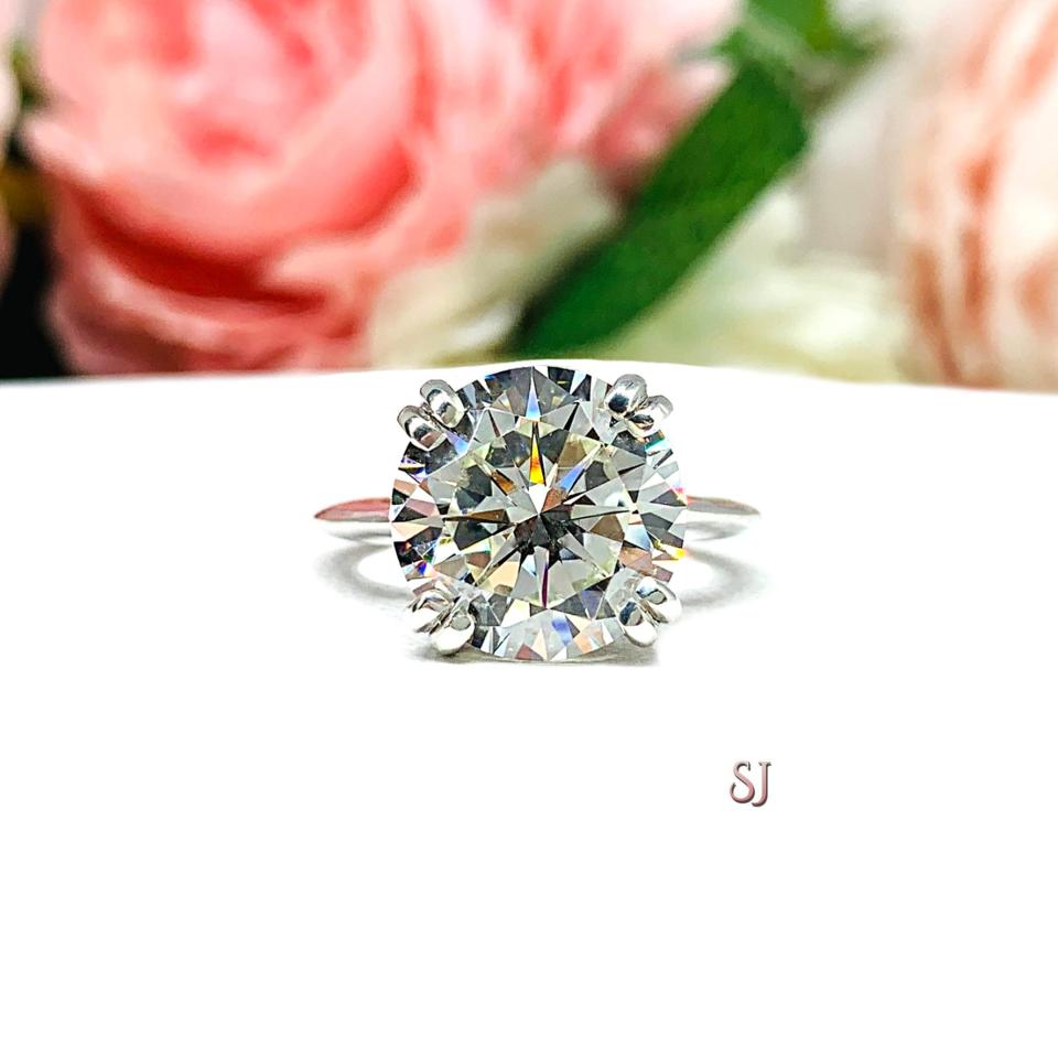 Round Cubic Zirconia Engagement Ring Size 6 – 12mm or 13mm, Near Colorless, Sterling Silver