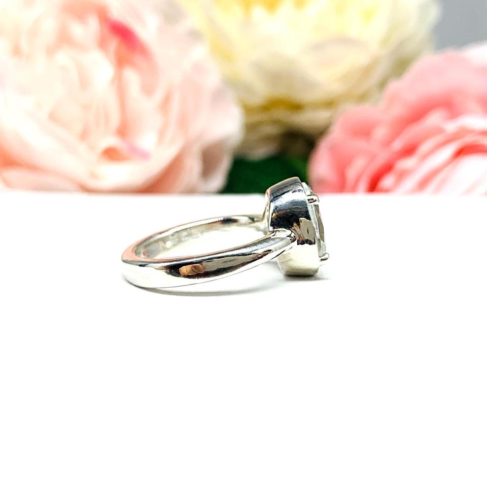 White Topaz Oval Engagement Ring – 8x6mm-14x10mm, Sterling Silver, Bezel