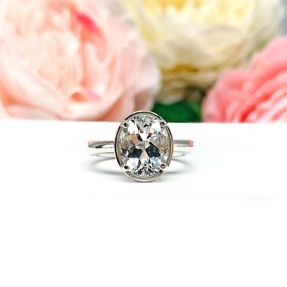 White Topaz Oval Engagement Ring – 8x6mm-14x10mm, Sterling Silver, Bezel