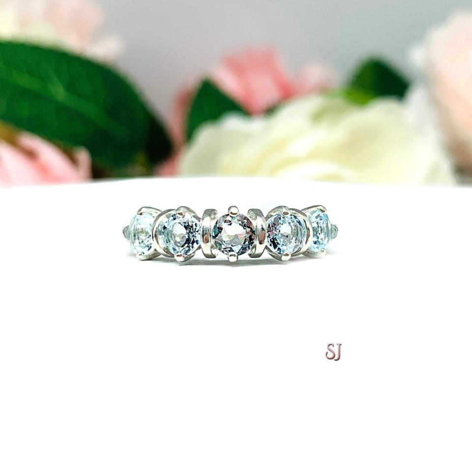 Sky Blue Topaz 5-Stone Ring • 4mm, Sterling Silver, Size 7