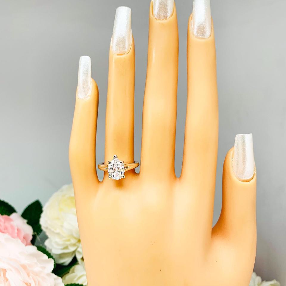 Pear Cubic Zirconia Engagement Ring – 9x6mm - 13x9mm, Sterling Silver