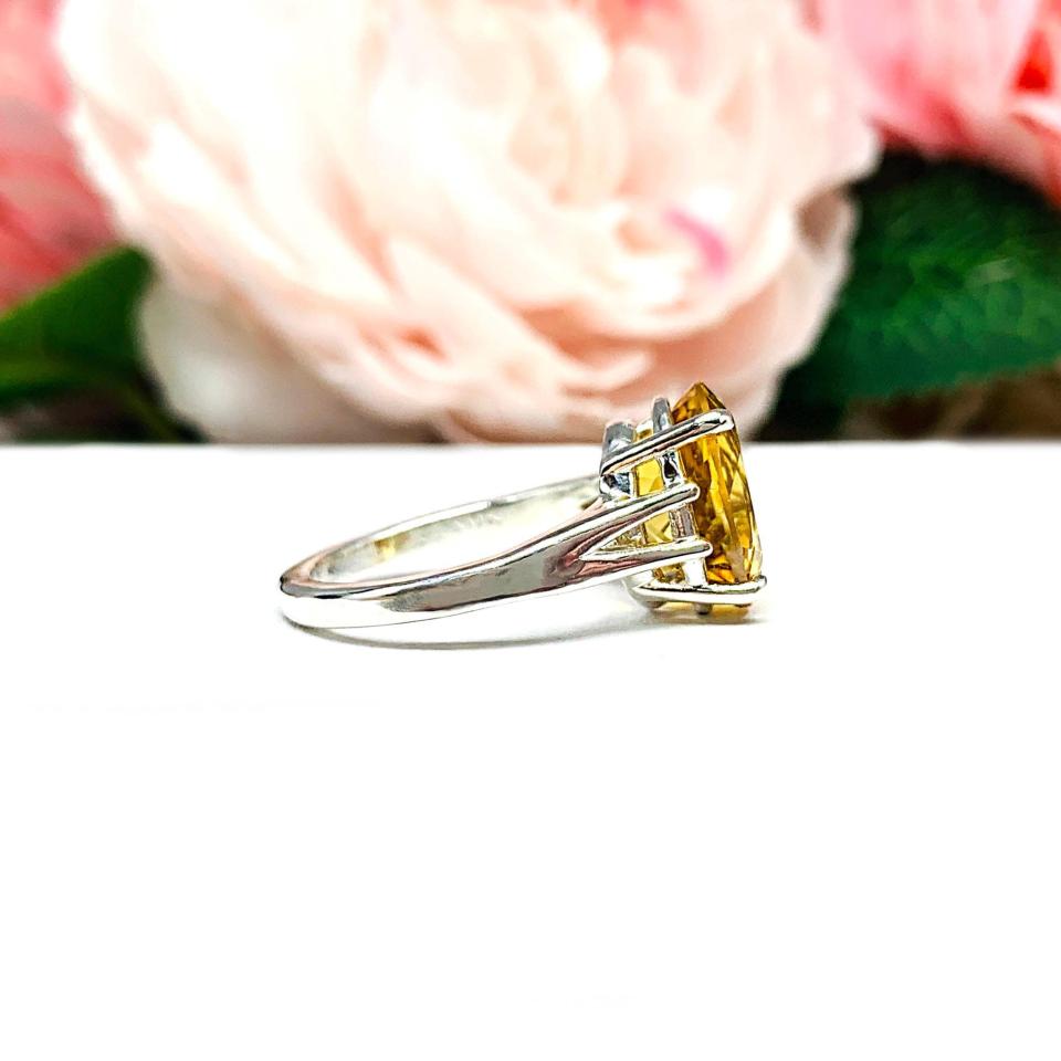 Genuine Golden Citrine Oval Ring – 12x10mm, Sterling Silver